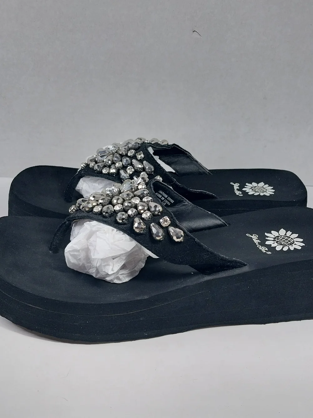 Yellow Box Alaine Size 10 Platform Sandal Rhinestone Sparkle Leather Flip Flops - Picture 5 of 14